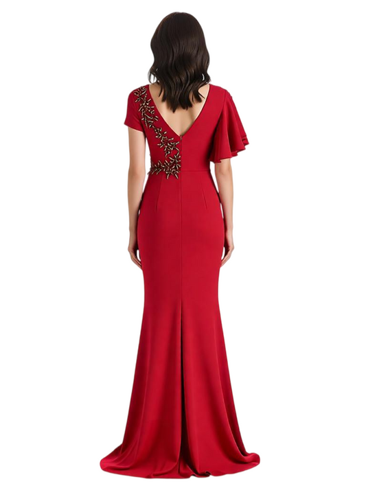 V-Neck Mother of The Bride Groom Dresses Mermaid Wedding Formal Gowns