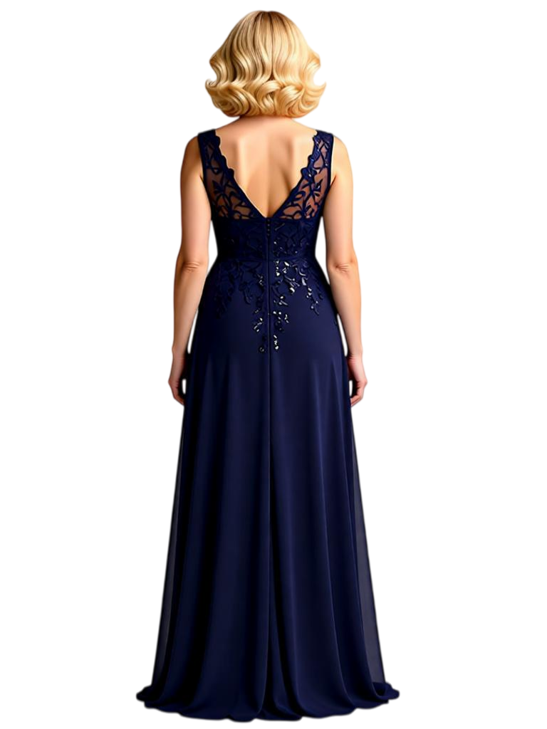 Sexy V-Neck Mother of The Bride Groom Dresses Lace Wedding Formal Gown Sleeveless
