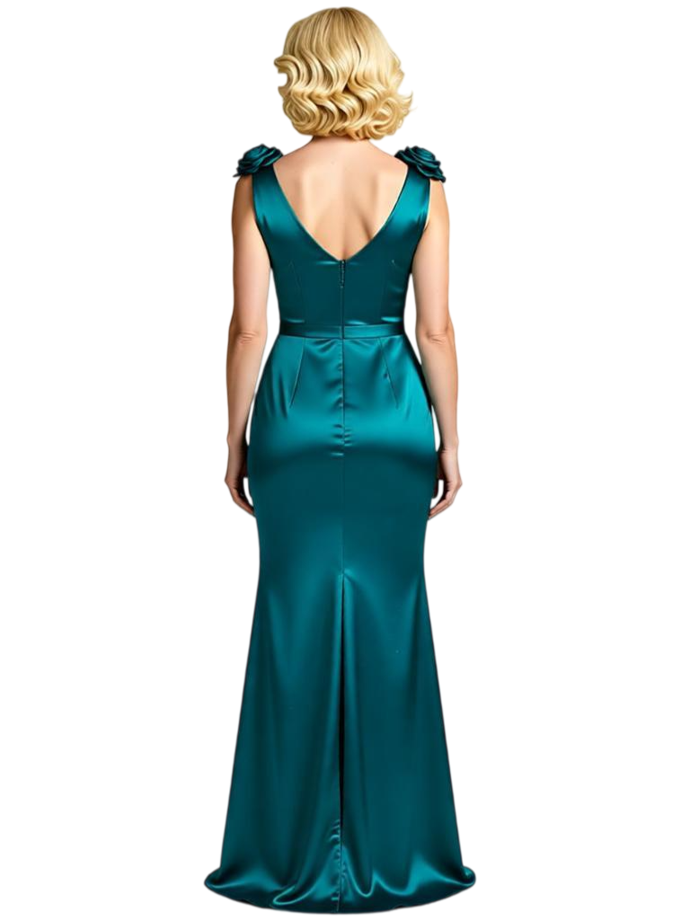 Sexy Satin Wedding Mother of The Bride Dresses Wedding Outfits for Moms V-neck Sleeveless