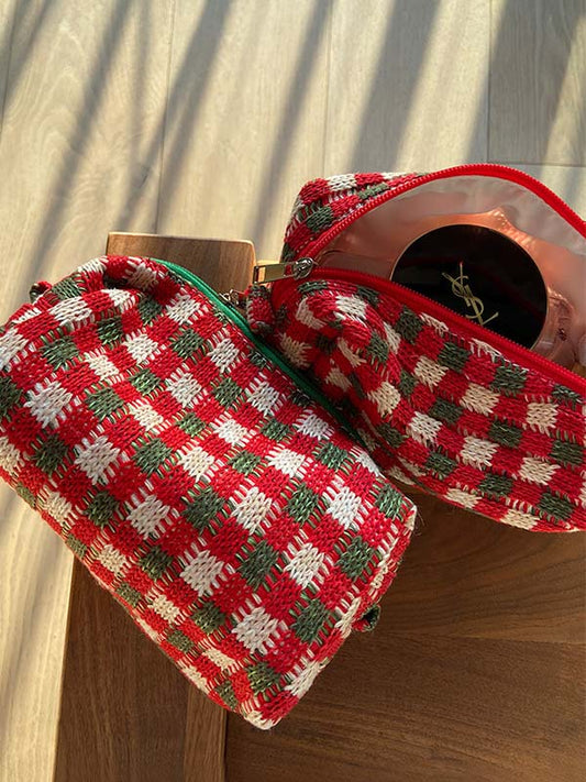 Retro Christmas Thick Knitted Plaid Portable Large-capacity Cosmetic Bag Storage Bag -- Christmas Special Gift
