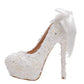 Elegant Women's Wedding Shoes Decorative Lace Wedding Heels Bridal Shoes With Beading, H97