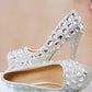 Women's Wedding Shoes Decorative Silver Wedding Heels Bridal Shoes With Beading, H86