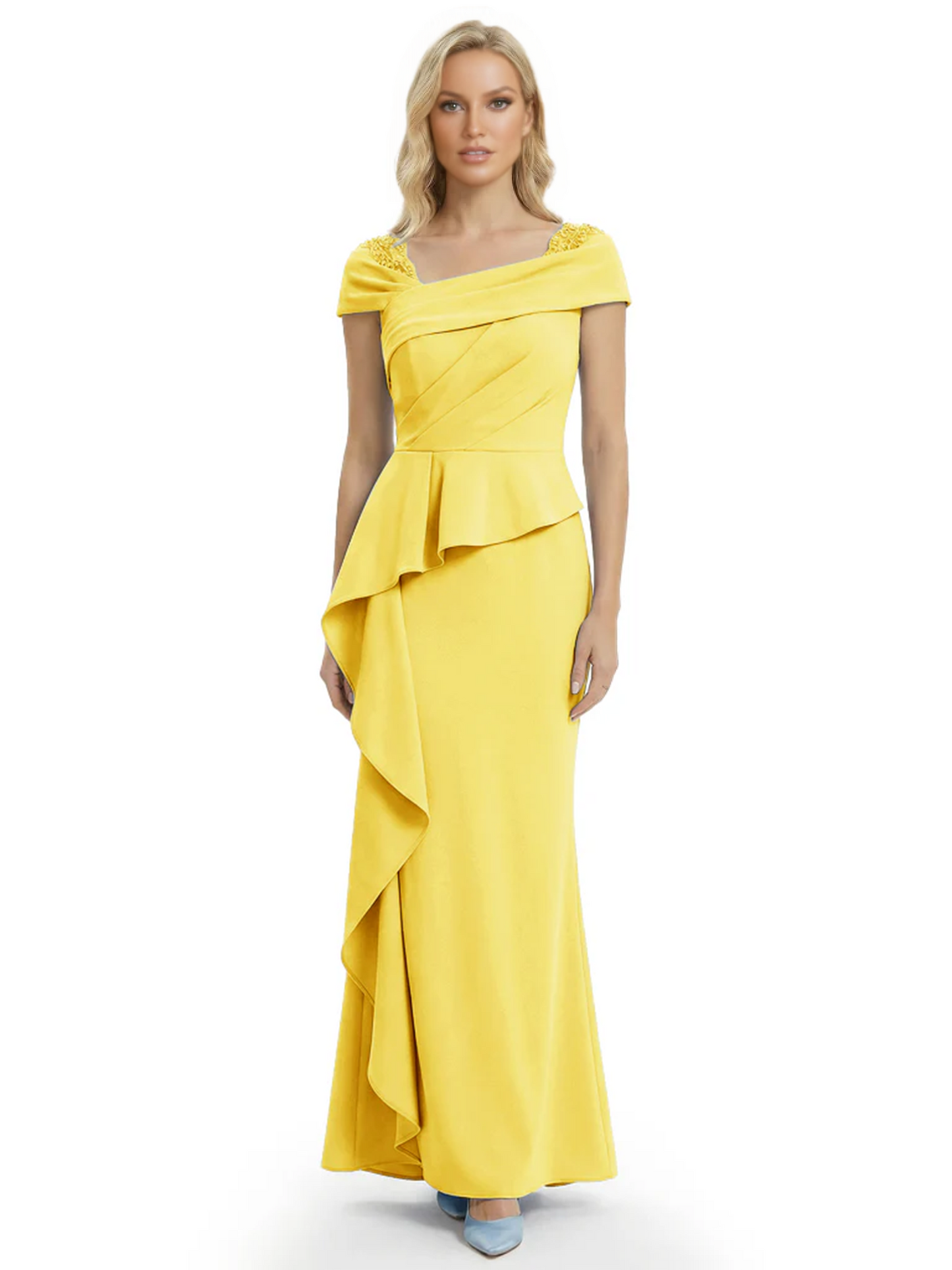 A-Line Satin Cap Sleeves Mother of the Brides Dresses Floor Length For Wedding