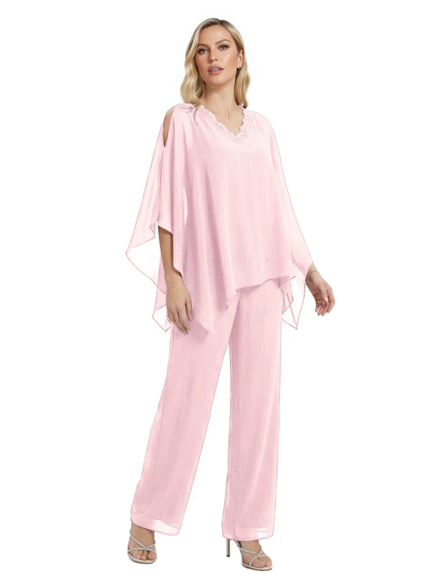 V-Neck Chiffon Mother of the Brides Dresses Plus Size Jacket Suits Wedding
