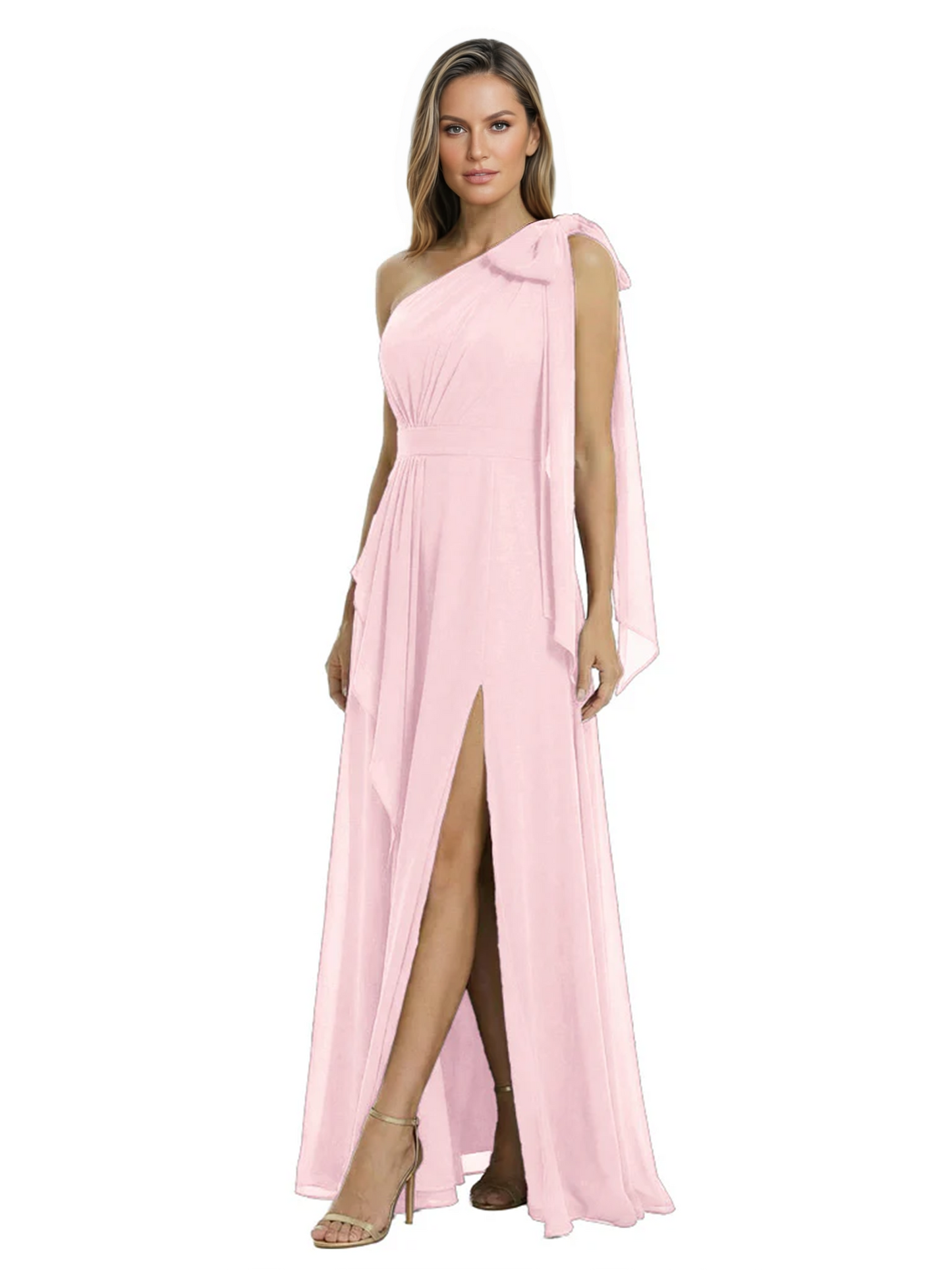 One-Shoulder Mother of the Bride Dress Chiffon Gown with Long Sash Detail