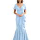 Satin Mother of the Bride Dress with Cascading Ruffles and Mermaid Tail V-Neck
