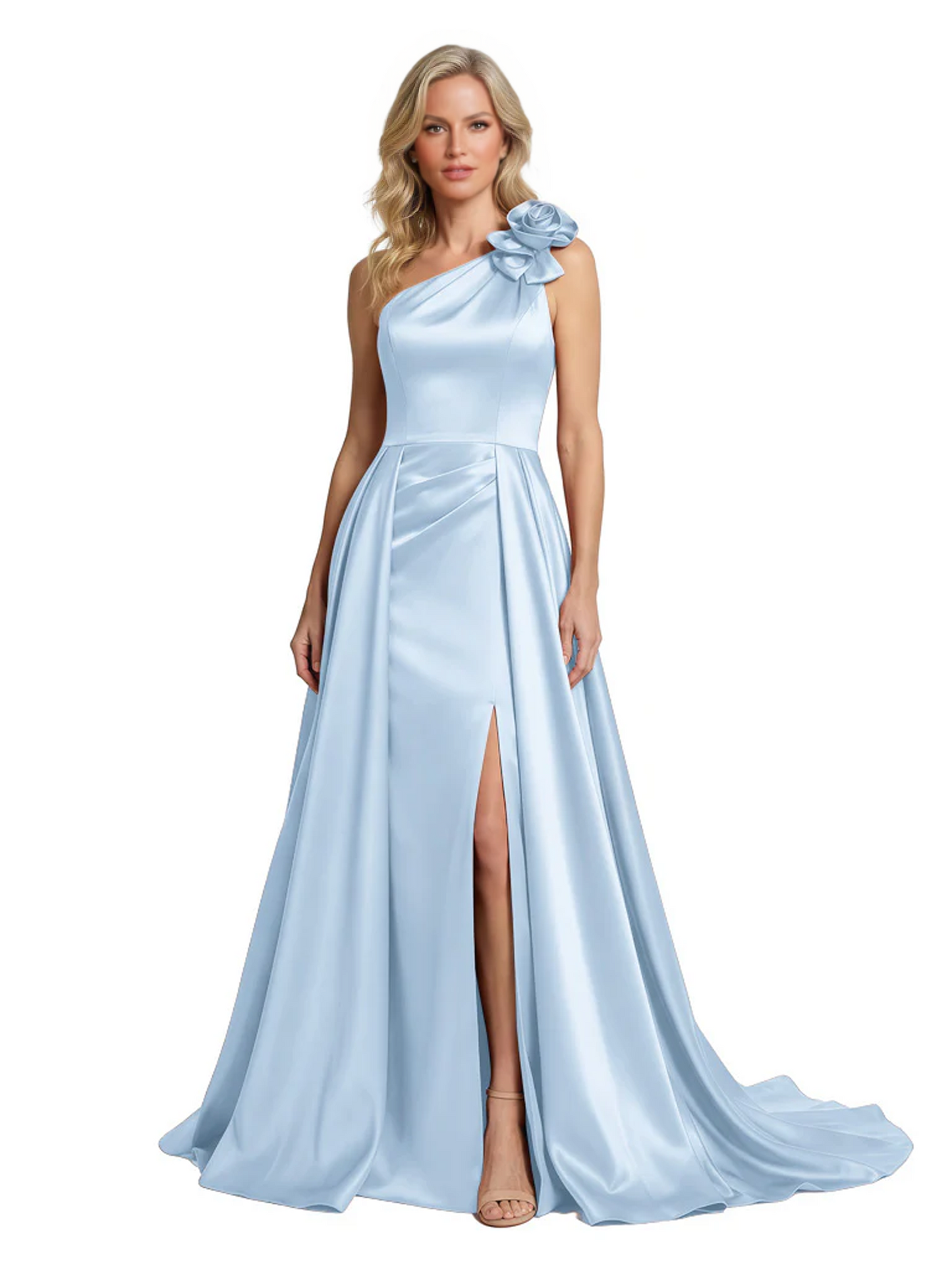 One Shoulder Sleeveless Mother of the Brides Dresses Floor Length Slit With Train