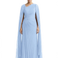 Elegant Asymmetric Neck Long A-Line Chiffon Mother of the Brides Dresses Mom Outfit with Cape