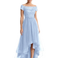 Formal High-Low Mother of the Bride Gown Short Sleeve Lace Maxi Dress with Tiered Skirt