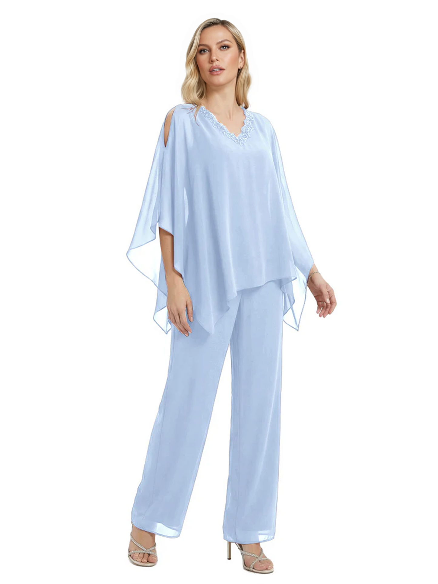 V-Neck Chiffon Mother of the Brides Dresses Plus Size Jacket Suits Wedding