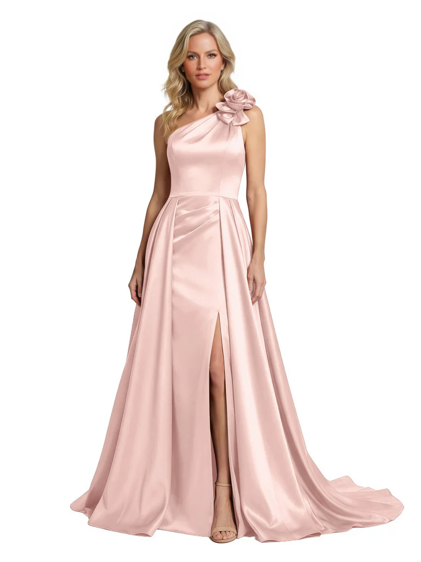 One Shoulder Sleeveless Mother of the Brides Dresses Floor Length Slit With Train