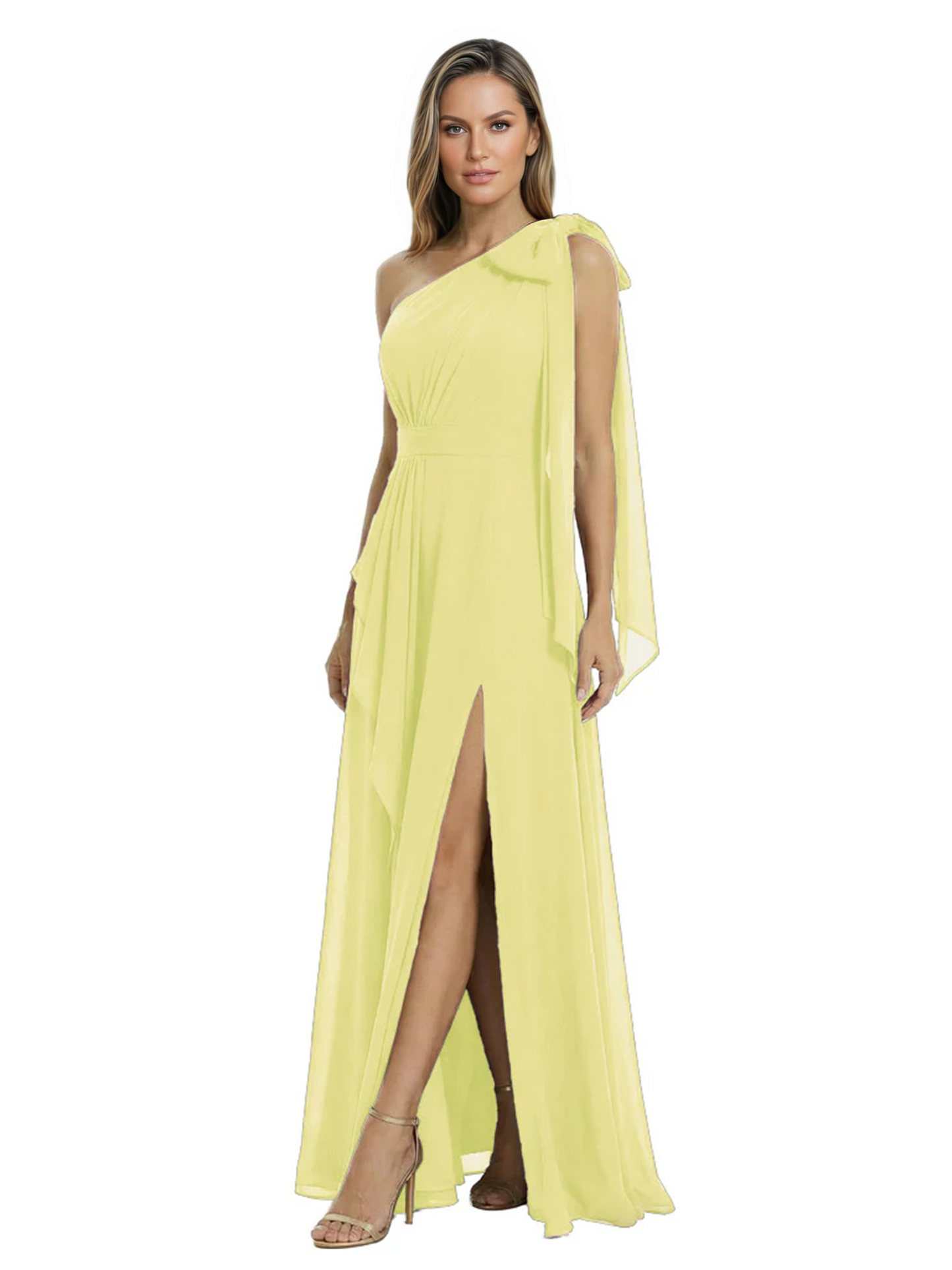 One-Shoulder Mother of the Bride Dress Chiffon Gown with Long Sash Detail
