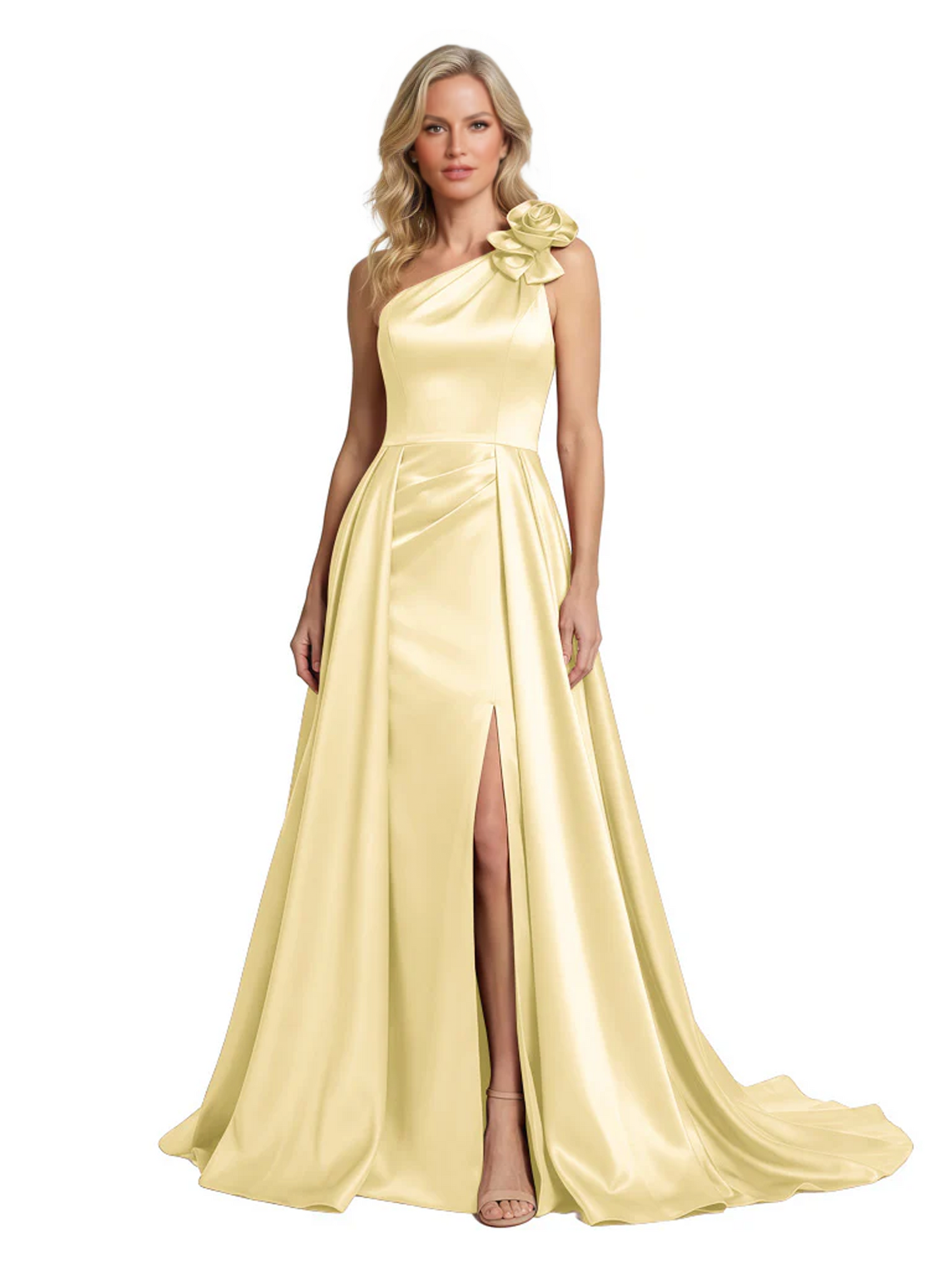One Shoulder Sleeveless Mother of the Brides Dresses Floor Length Slit With Train
