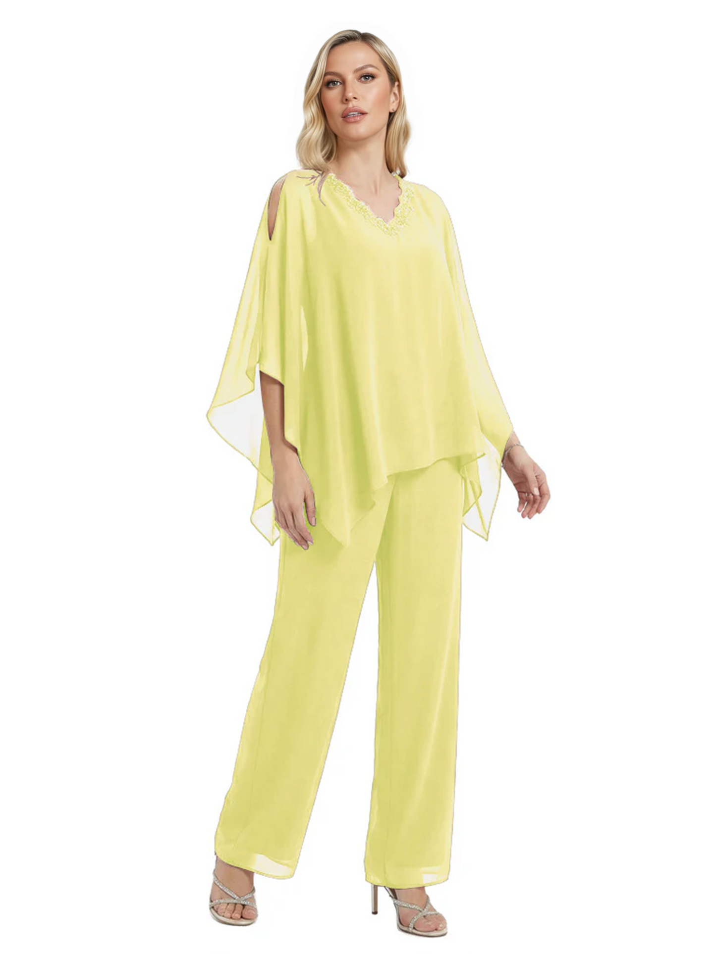 V-Neck Chiffon Mother of the Brides Dresses Plus Size Jacket Suits Wedding