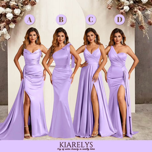 Lilac Mismatched Sexy Silky Satin Mermaid Long Bridesmaid Dresses Online