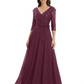 Chiffon Mother of the Bride Dress with Sequin V-Neck and Elegant Bow Sash