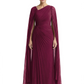 Elegant Asymmetric Neck Long A-Line Chiffon Mother of the Brides Dresses Mom Outfit with Cape