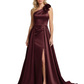 One Shoulder Sleeveless Mother of the Brides Dresses Floor Length Slit With Train