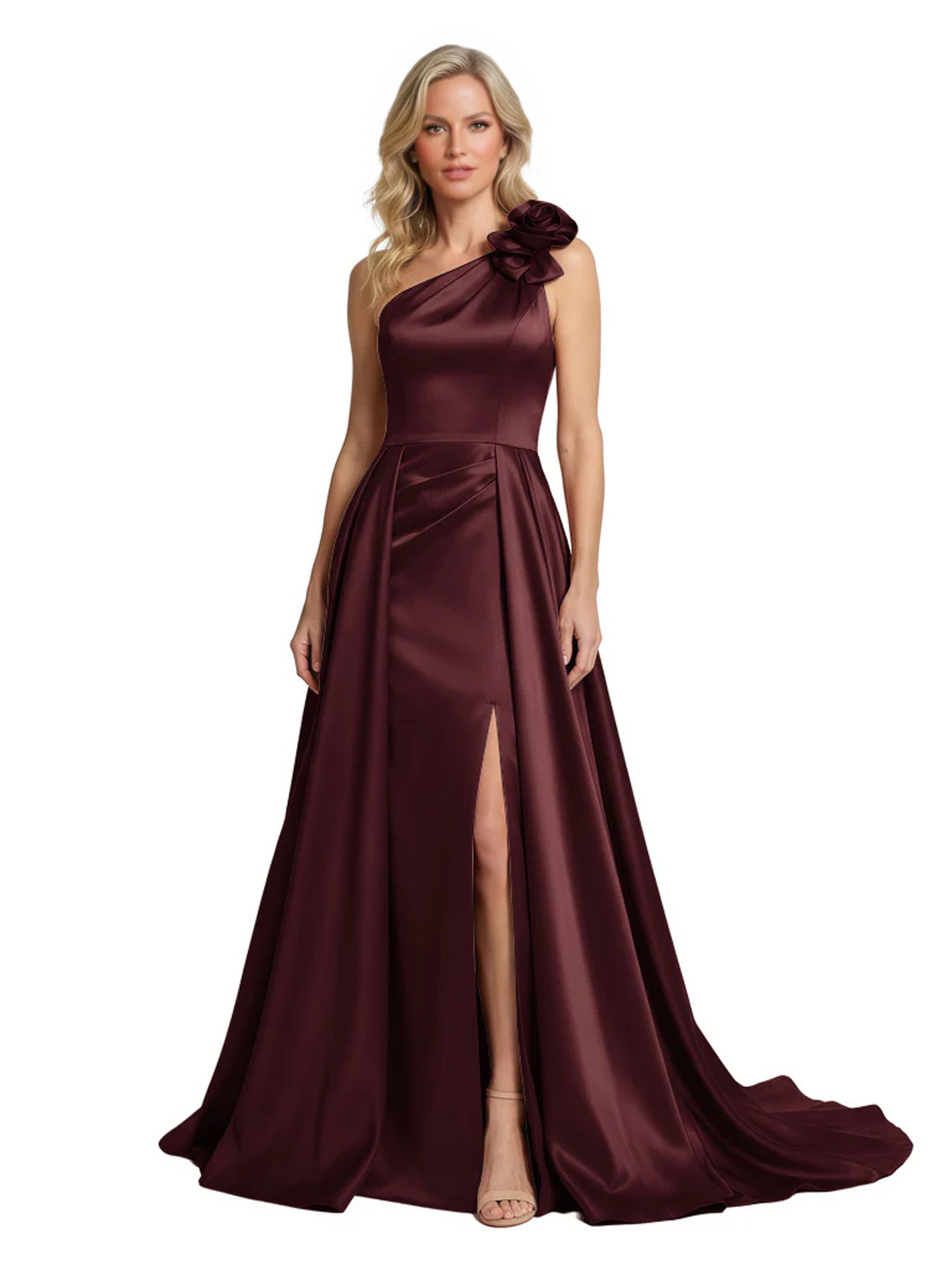 One Shoulder Sleeveless Mother of the Brides Dresses Floor Length Slit With Train