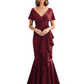 Satin Mother of the Bride Dress with Cascading Ruffles and Mermaid Tail V-Neck