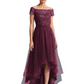 Formal High-Low Mother of the Bride Gown Short Sleeve Lace Maxi Dress with Tiered Skirt