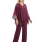 V-Neck Chiffon Mother of the Brides Dresses Plus Size Jacket Suits Wedding