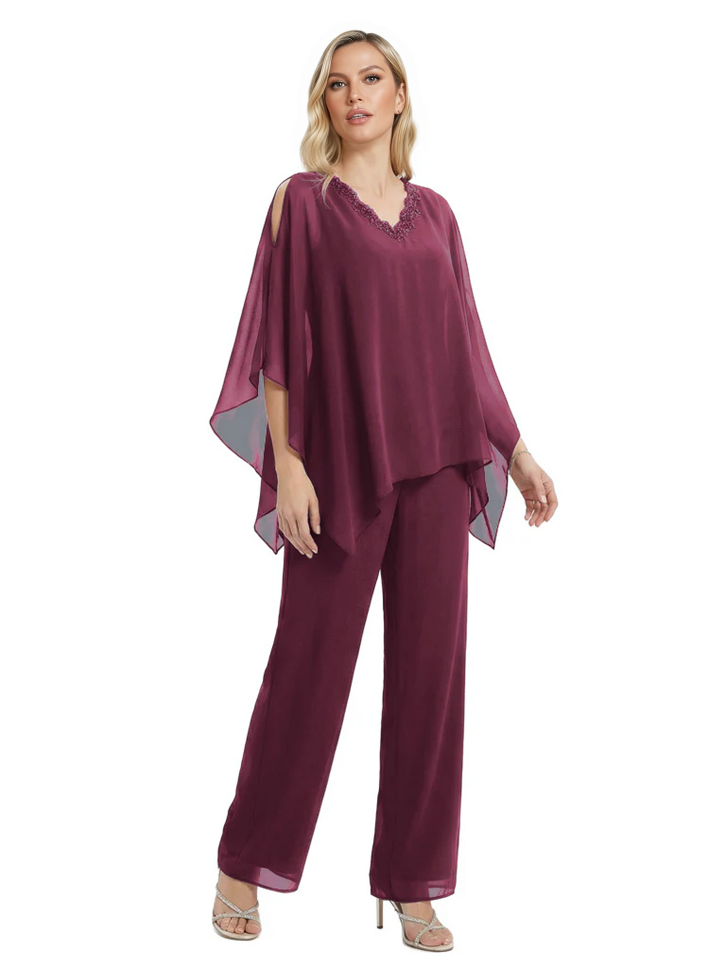 V-Neck Chiffon Mother of the Brides Dresses Plus Size Jacket Suits Wedding