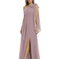 One-Shoulder Mother of the Bride Dress Chiffon Gown with Long Sash Detail