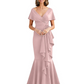 Satin Mother of the Bride Dress with Cascading Ruffles and Mermaid Tail V-Neck