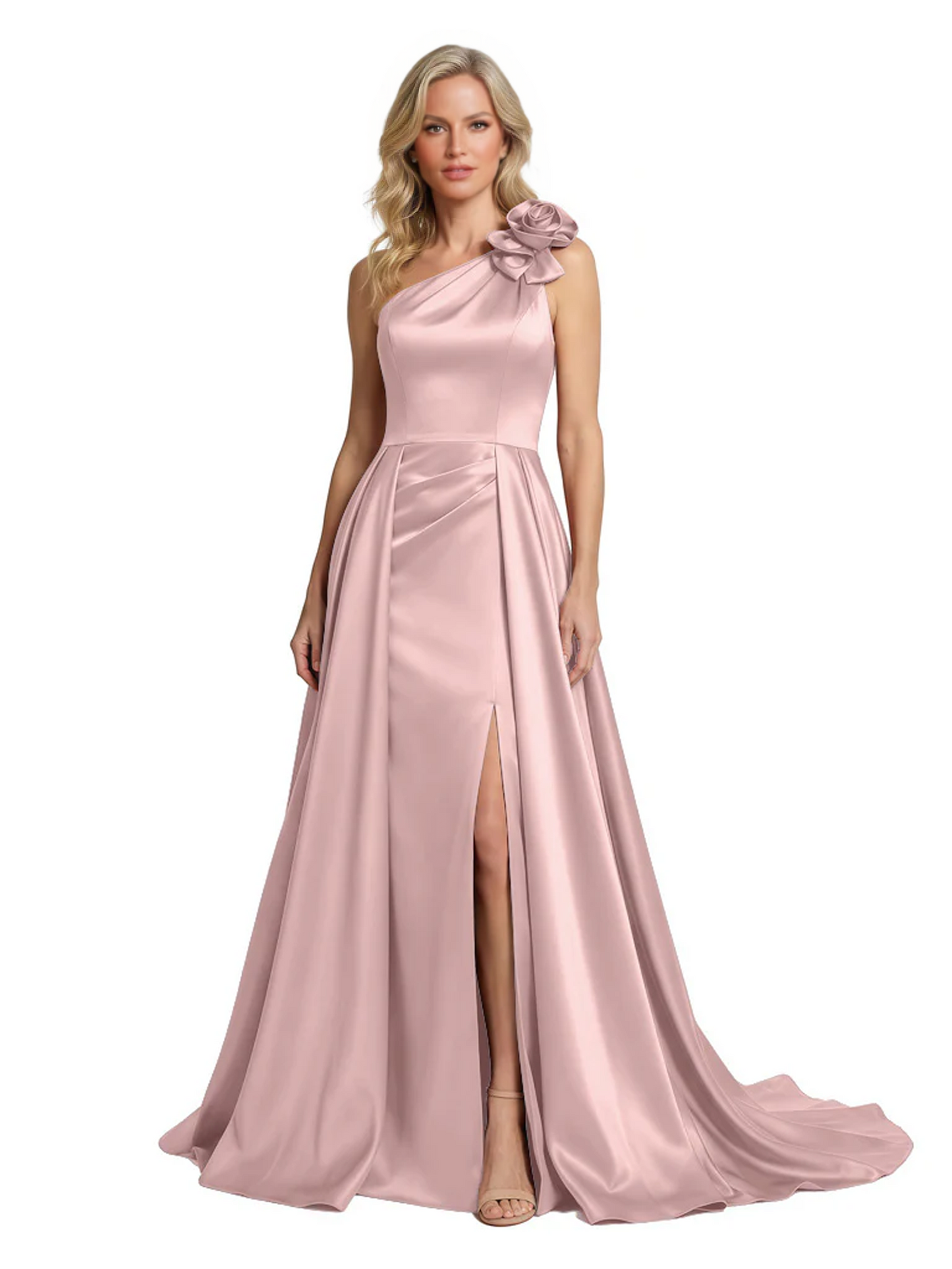 One Shoulder Sleeveless Mother of the Brides Dresses Floor Length Slit With Train