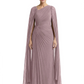 Elegant Asymmetric Neck Long A-Line Chiffon Mother of the Brides Dresses Mom Outfit with Cape