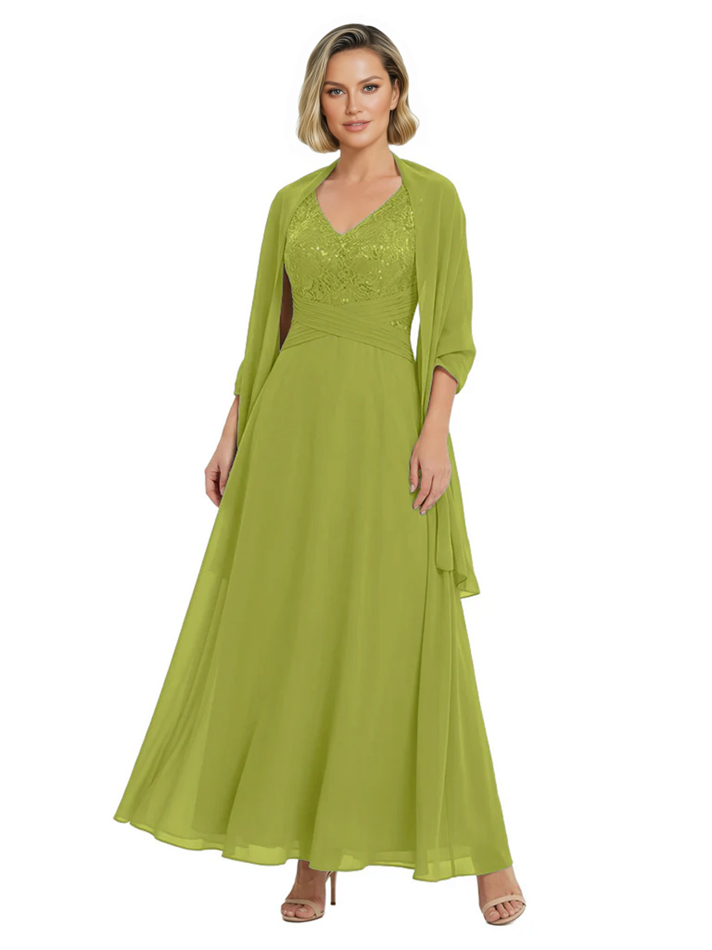 Luxury Formal Mother of Bride Dress Sparkling Sequin Top & Flowy Chiffon Skirt with Shawl