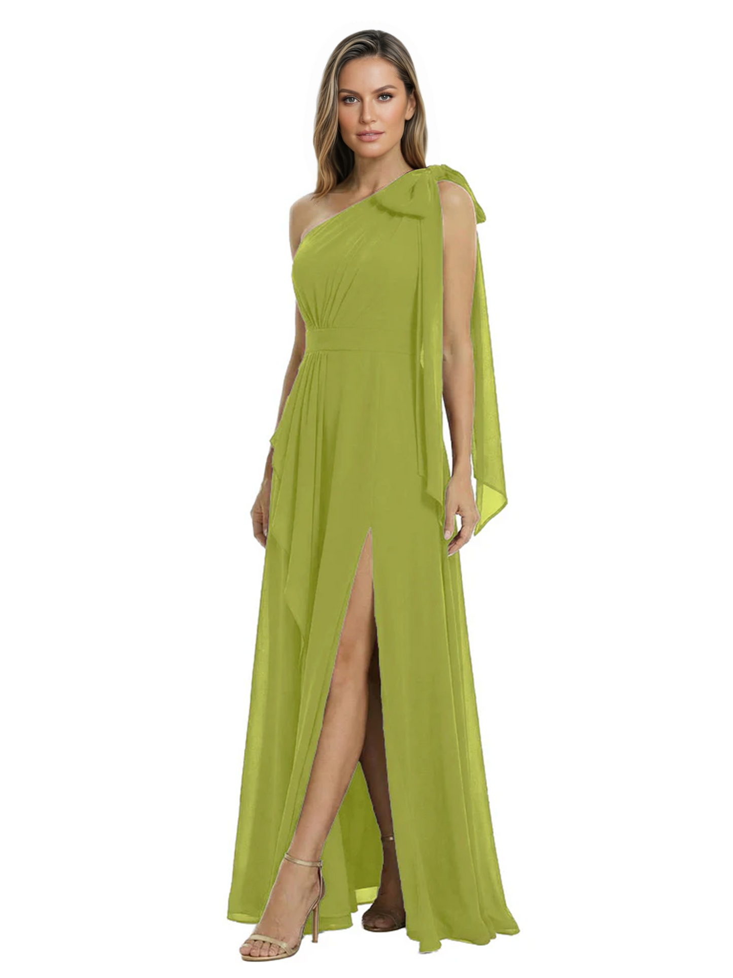One-Shoulder Mother of the Bride Dress Chiffon Gown with Long Sash Detail