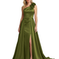 One Shoulder Sleeveless Mother of the Brides Dresses Floor Length Slit With Train