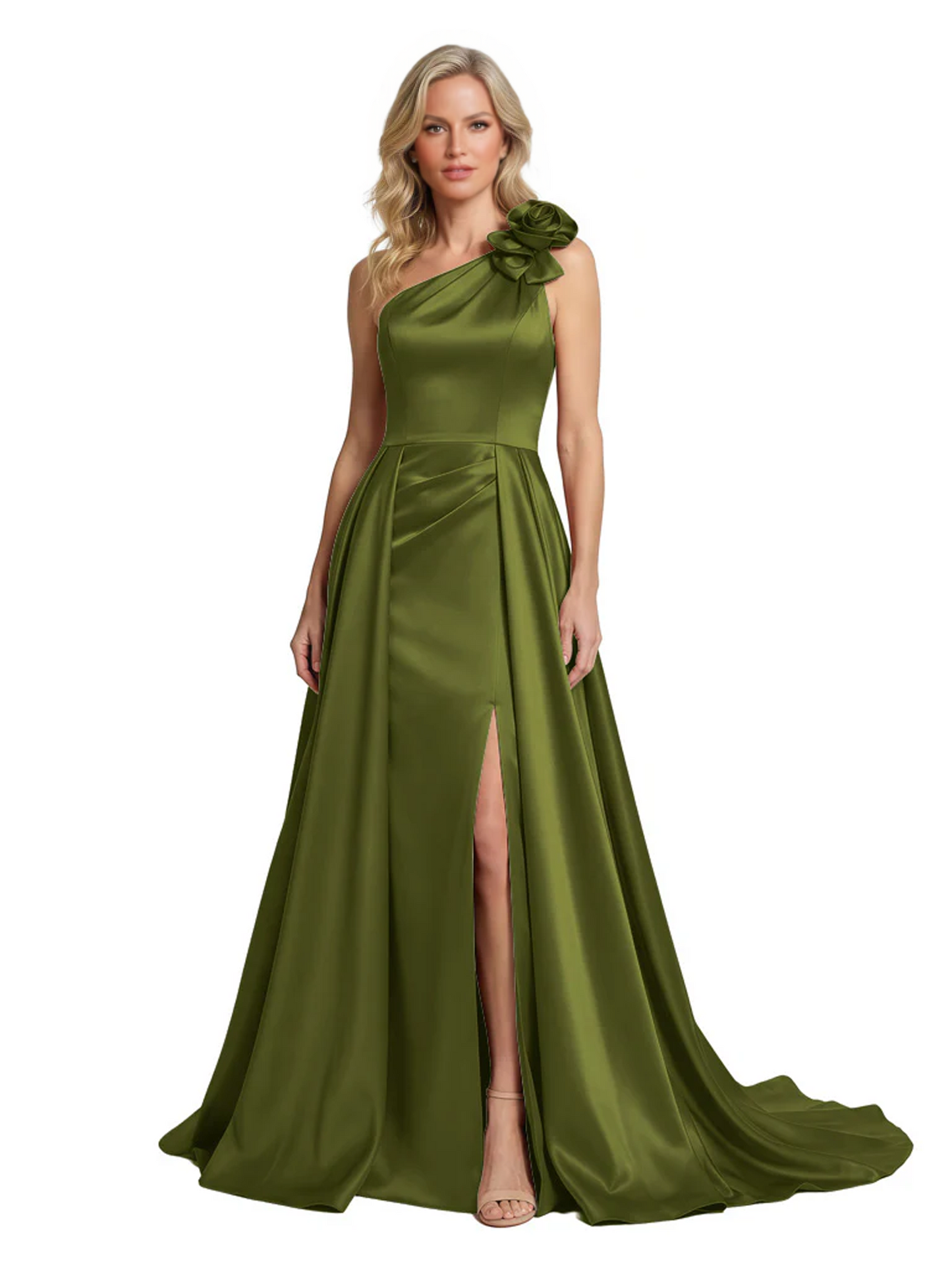 One Shoulder Sleeveless Mother of the Brides Dresses Floor Length Slit With Train