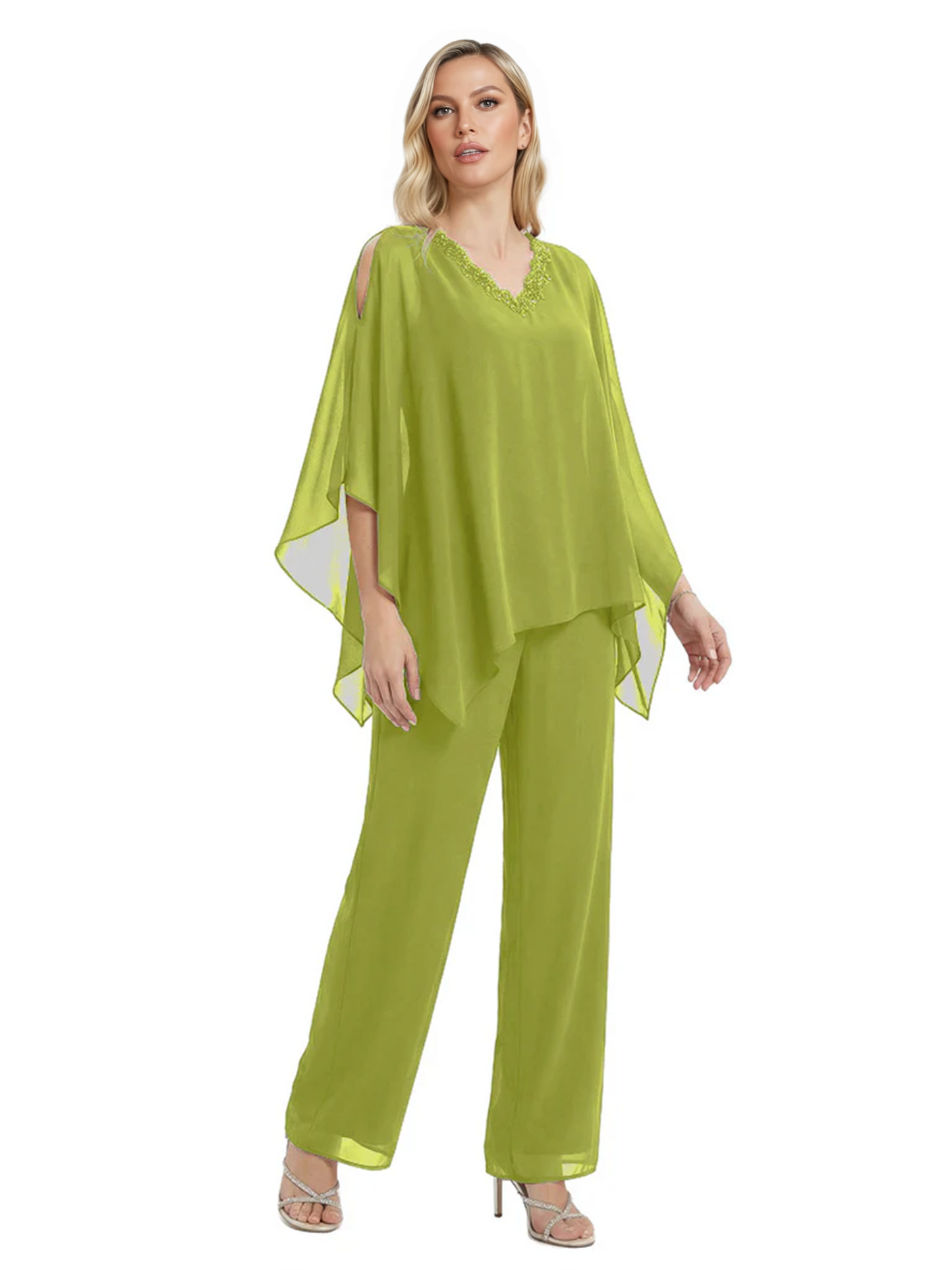 V-Neck Chiffon Mother of the Brides Dresses Plus Size Jacket Suits Wedding