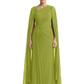 Elegant Asymmetric Neck Long A-Line Chiffon Mother of the Brides Dresses Mom Outfit with Cape