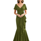 Satin Mother of the Bride Dress with Cascading Ruffles and Mermaid Tail V-Neck