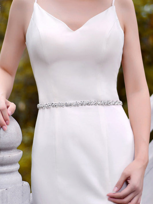 Sparkly Luxury Beaded Thin Brides Sash For Wedding