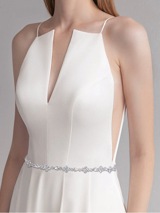 Simple Sparkly Beaded Thin Brides Sash For Wedding