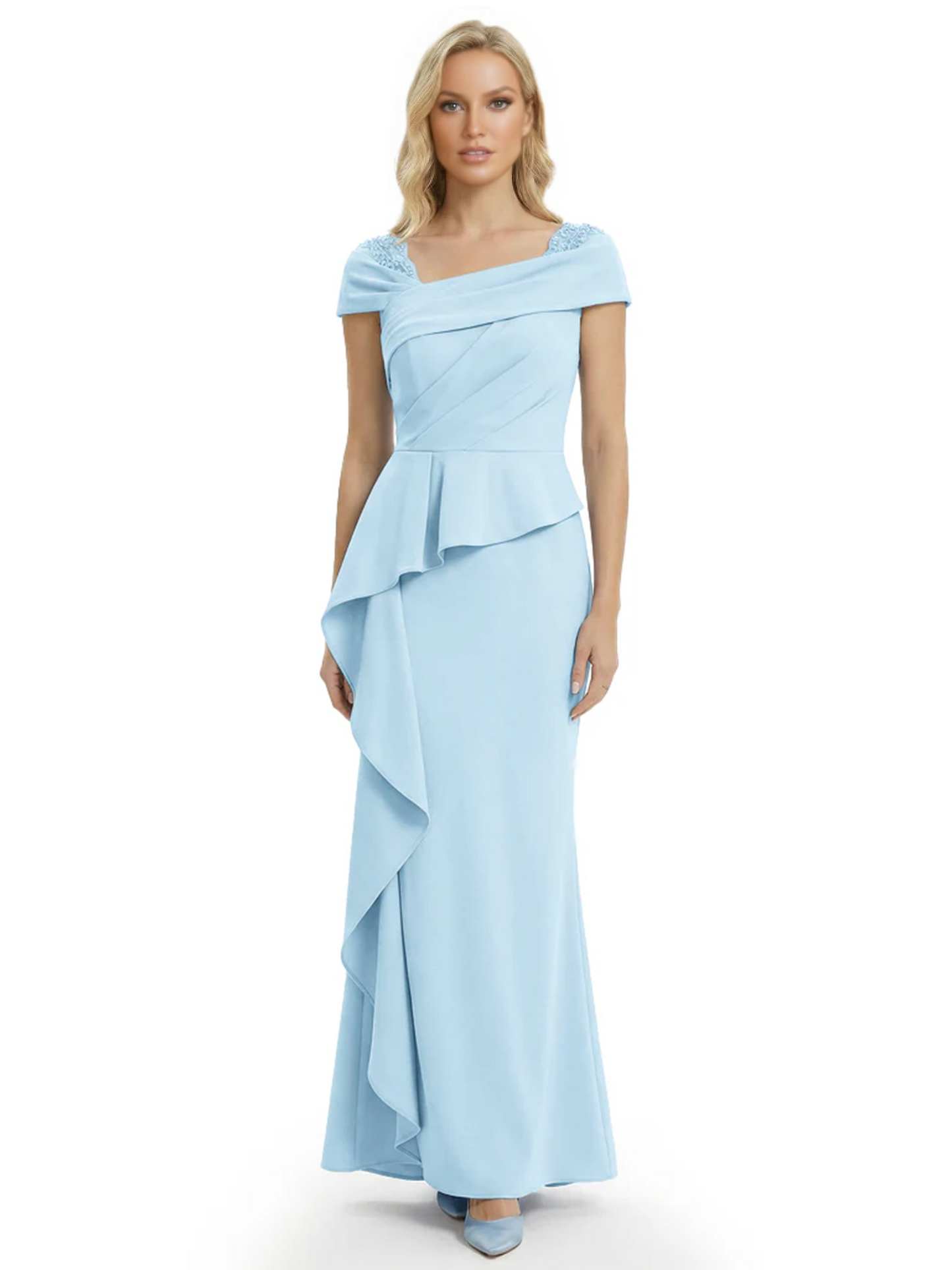 A-Line Satin Cap Sleeves Mother of the Brides Dresses Floor Length For Wedding