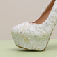 Elegant Women's Wedding Shoes Decorative Lace Wedding Heels Bridal Shoes With Beading, H97