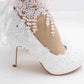Women's Wedding Shoes Decorative White Lace Wedding Heels Bridal Shoes, H84