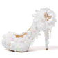 Women's Wedding Shoes Decorative White Lace Floral Wedding Heels Bridal Shoes, H85