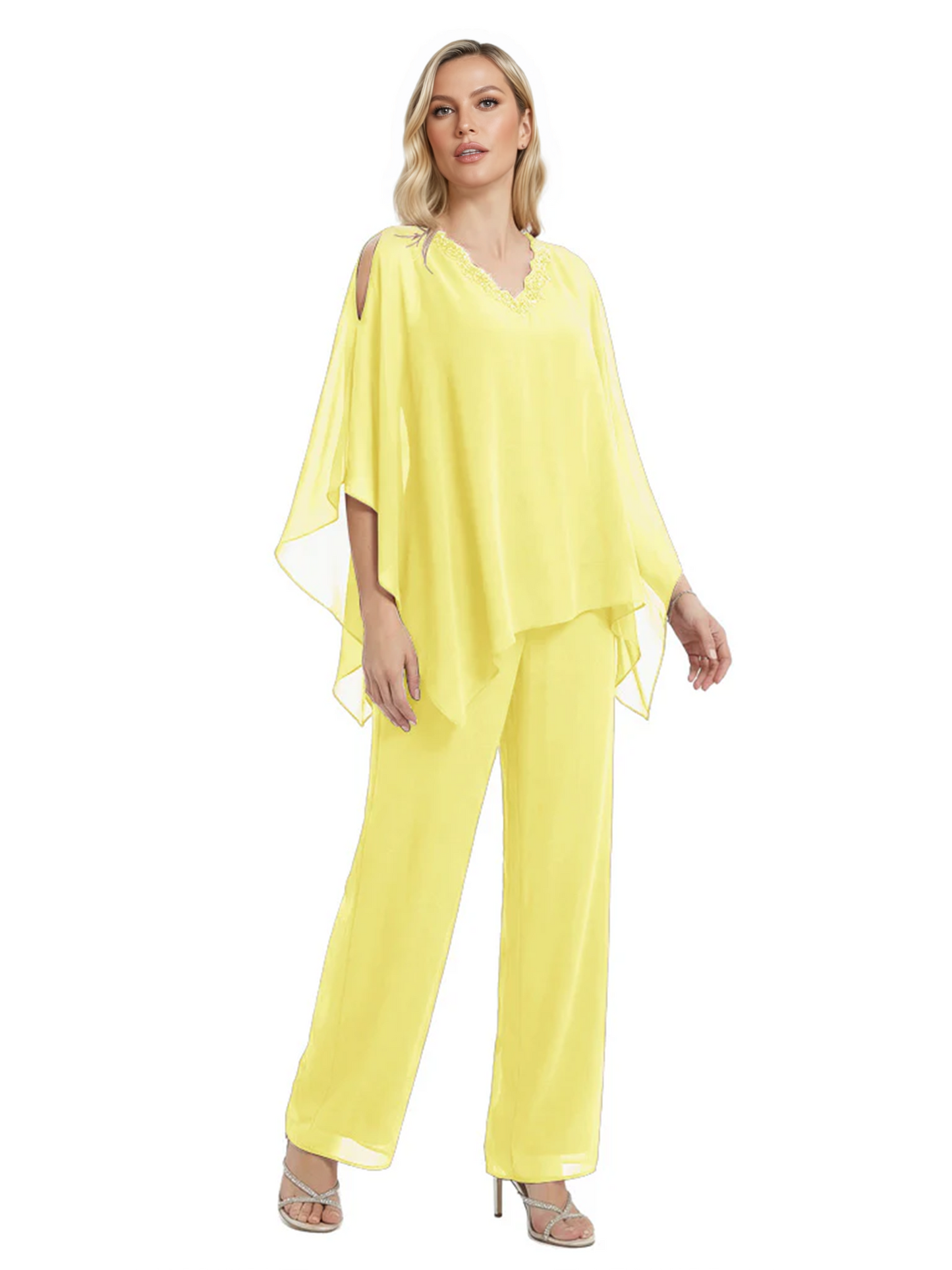V-Neck Chiffon Mother of the Brides Dresses Plus Size Jacket Suits Wedding