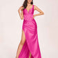 Satin Spaghetti Straps Corset Prom Dresses Pleats Side-Slit Sheath Floor Length