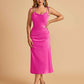 Sexy Satin Midi Prom Dresses Spaghetti Straps Slip Scoop Side Slit