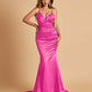 Satin Mermaid V-neck Bridesmaid Dresses Spaghetti Straps Floor Length