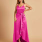 Satin Asymmetric V-neck Bridesmaid Dresses Sleeveless Side Slit A-line Unique For Sale