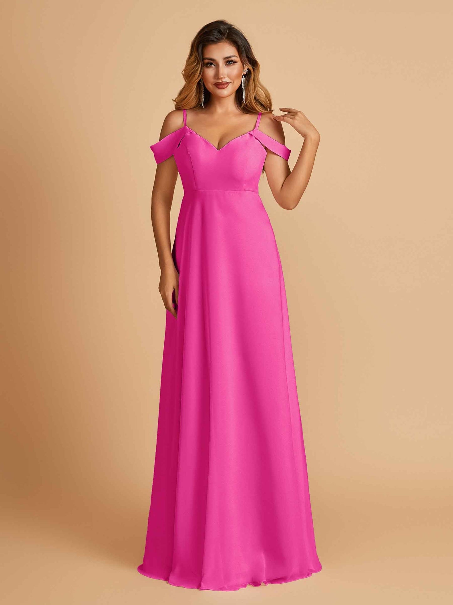Chiffon Off-shoulder Long Bridesmaid Dresses V-neck Floor Length A-line For Sale